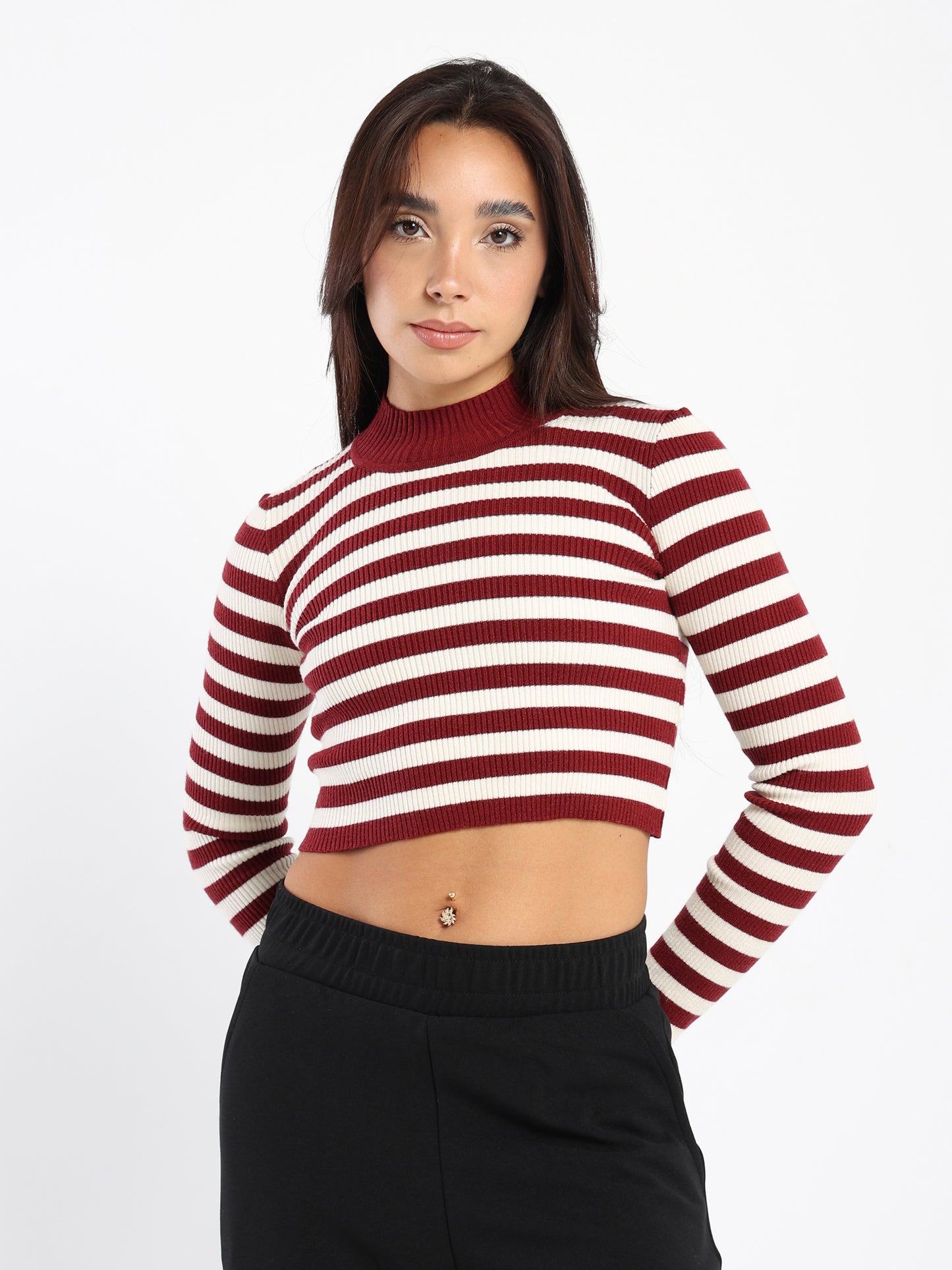 Fitted Long Sleeves Top with Stripes