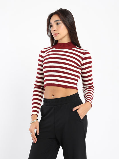 Fitted Long Sleeves Top with Stripes