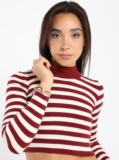 Fitted Long Sleeves Top with Stripes