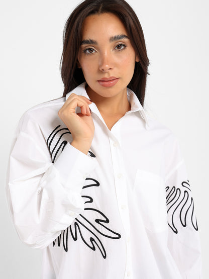 Oversized Long Sleeve Shirt with Place Print