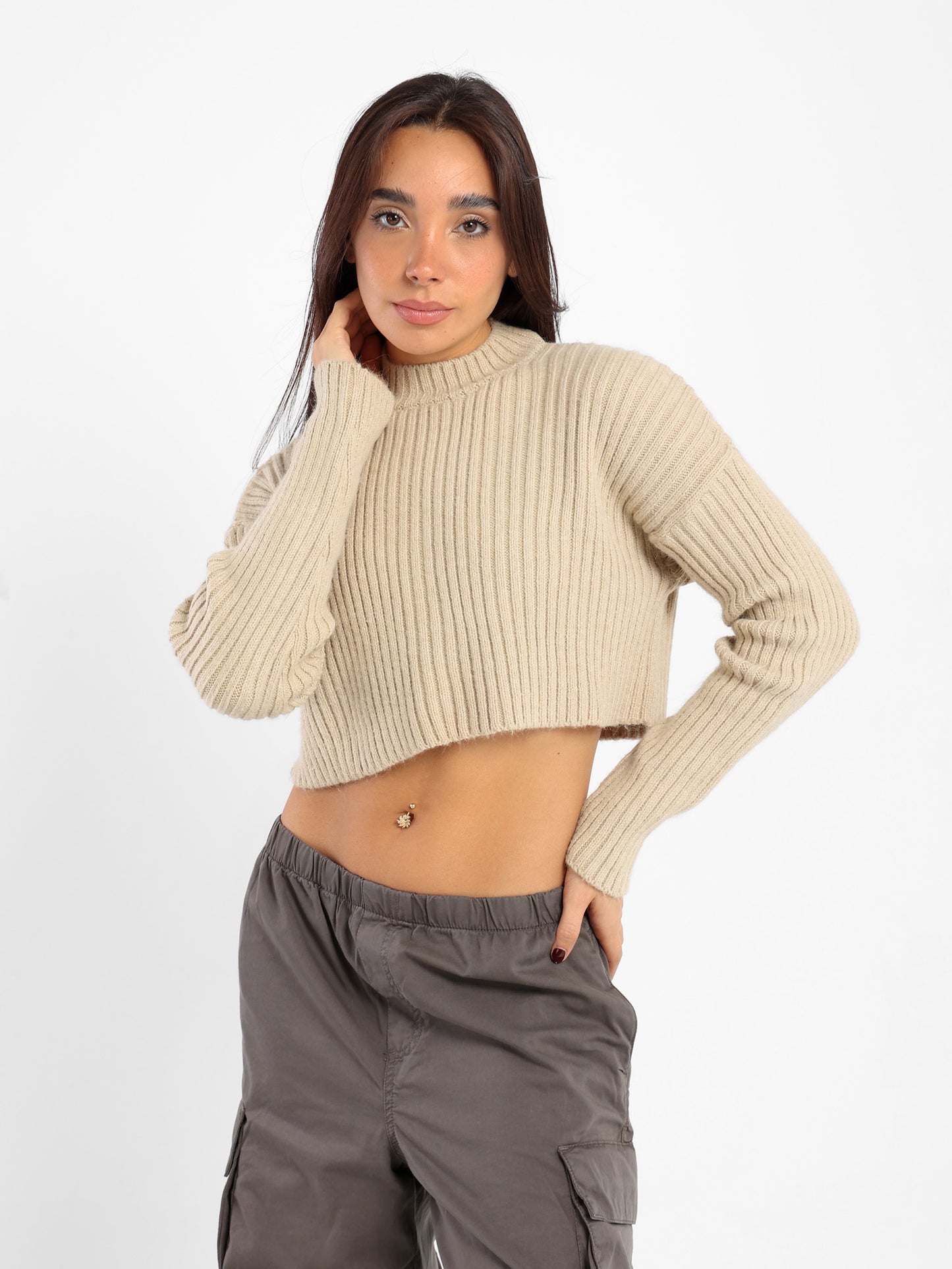 Cropped Solid Pullover