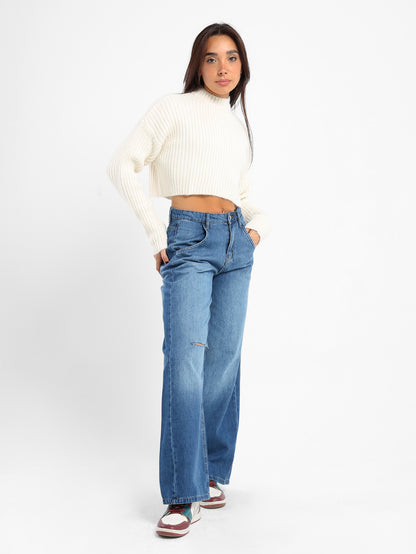 Cropped Solid Pullover