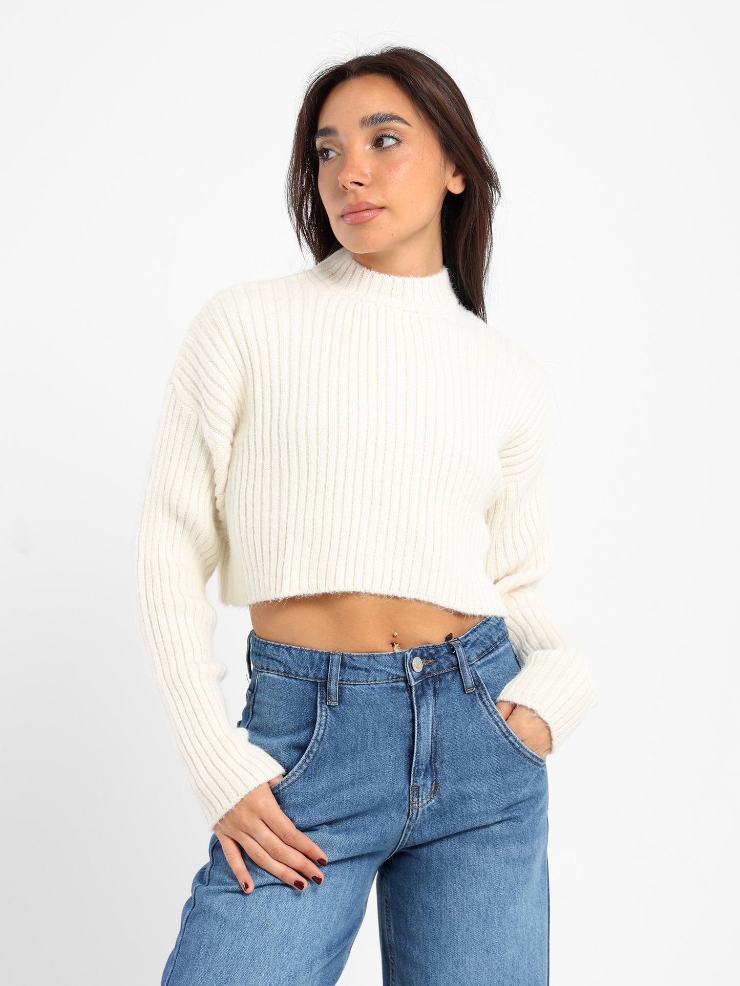 Cropped Solid Pullover