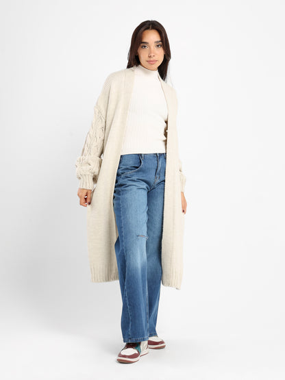 Cable Knit Sleeves Long Cardigan