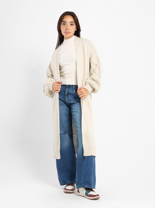 Cable Knit Sleeves Long Cardigan