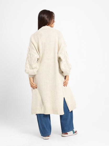 Cable Knit Sleeves Long Cardigan