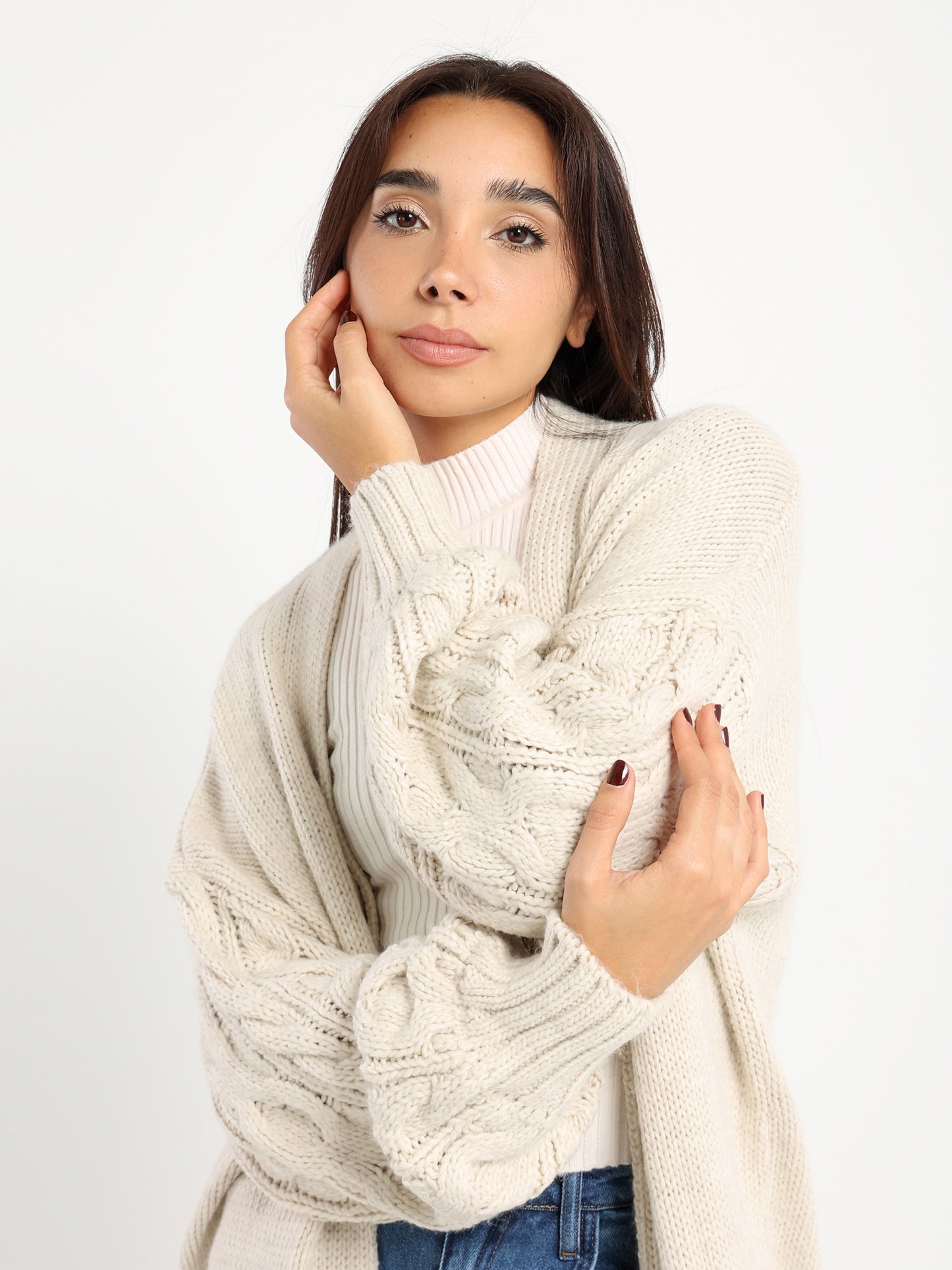 Cable Knit Sleeves Long Cardigan