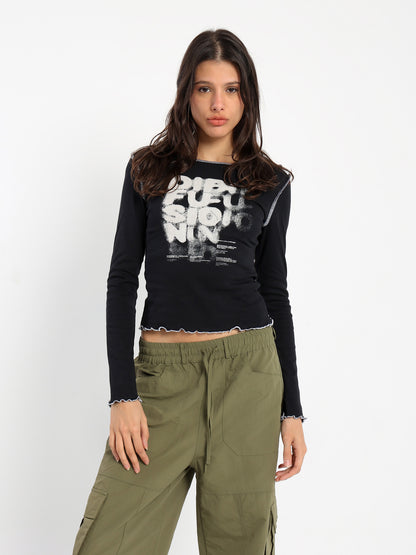 Fitted Long Sleeves Tee with Place Print - Outlet