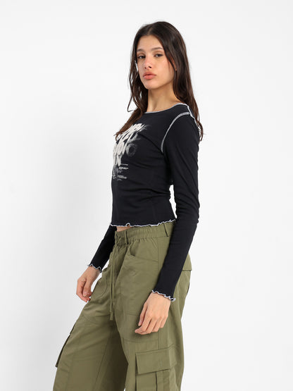 Fitted Long Sleeves Tee with Place Print - Outlet