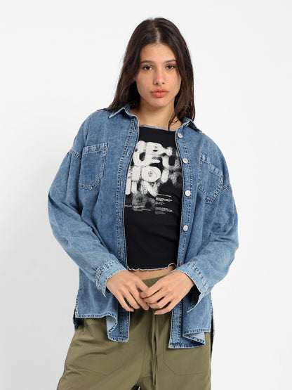 Oversized Denim Long Sleeve Shirt