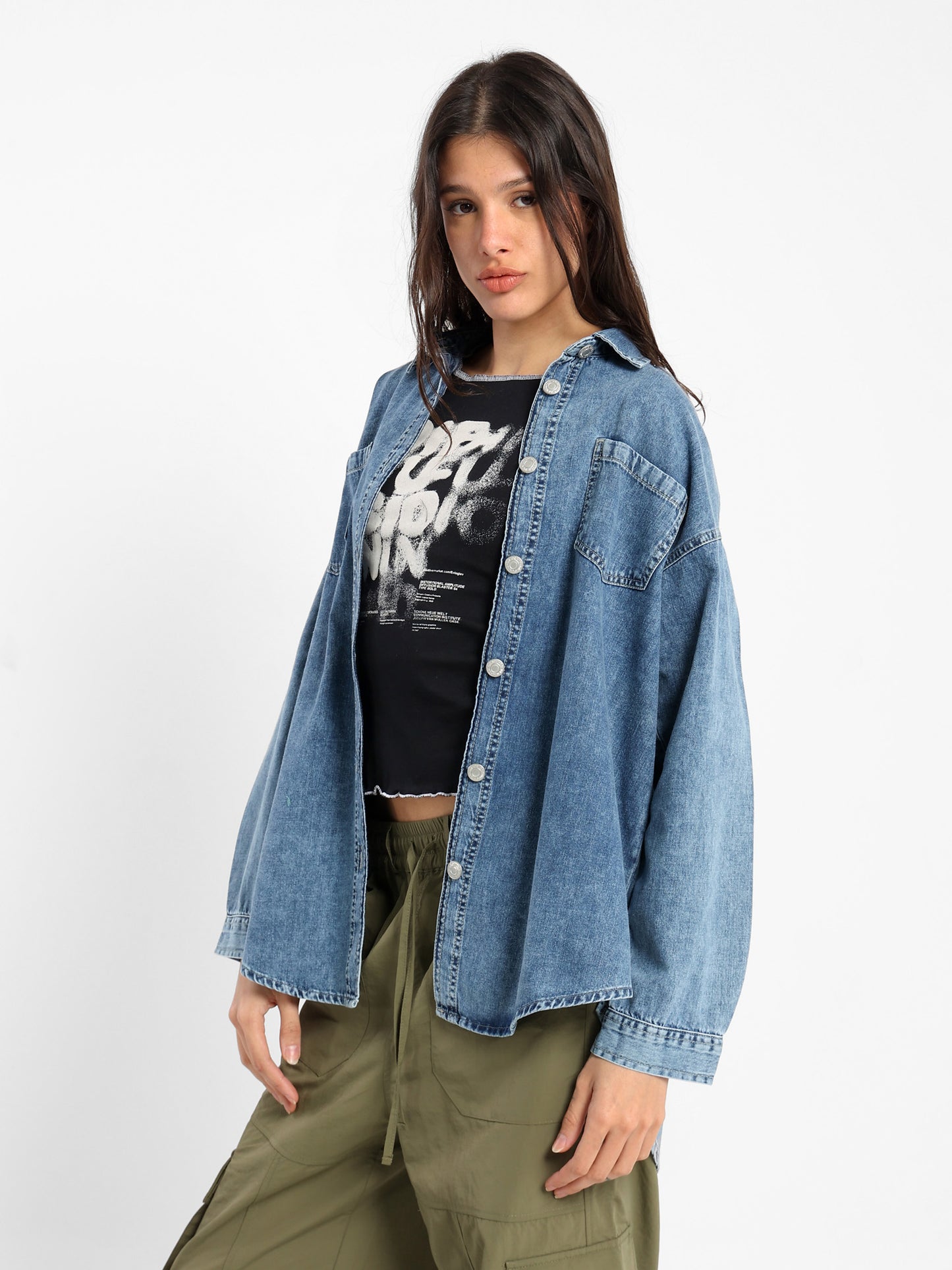 Oversized Denim Long Sleeve Shirt