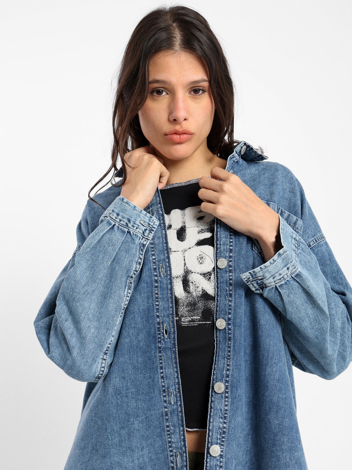 Oversized Denim Long Sleeve Shirt