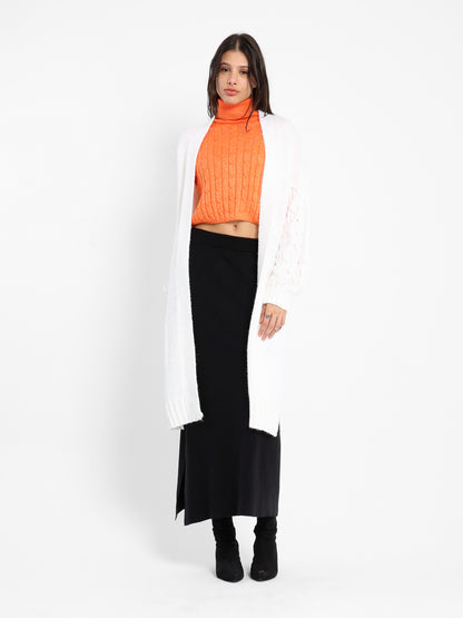 Cable Knit Sleeves Long Cardigan