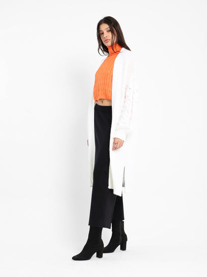 Cable Knit Sleeves Long Cardigan