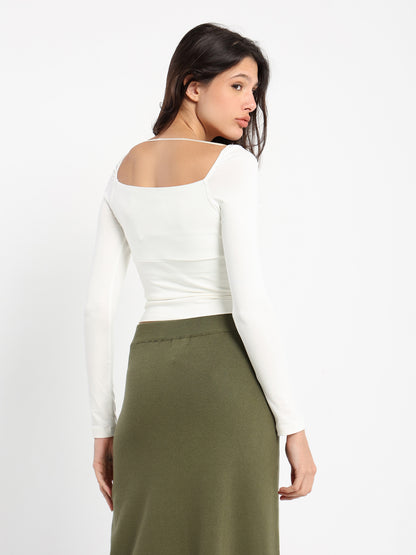 Round Neck Long Sleeve Gathered Top