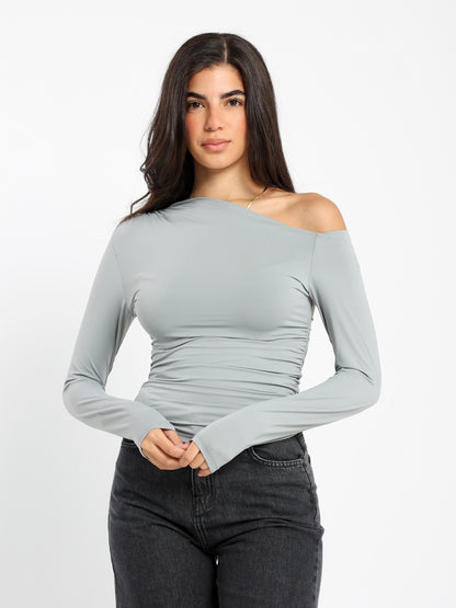 Shoulder Cutout Ls Rushed Top