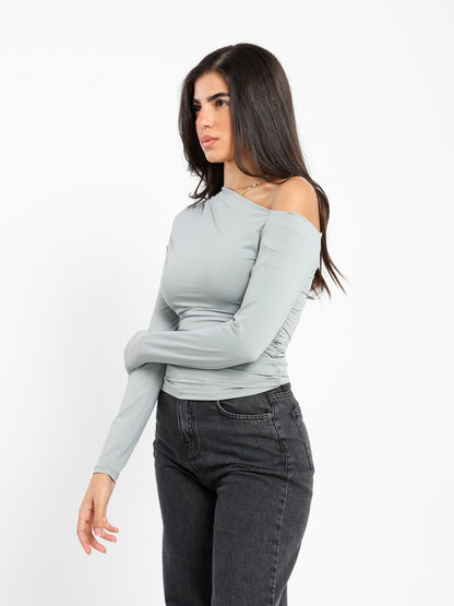 Shoulder Cutout Ls Rushed Top