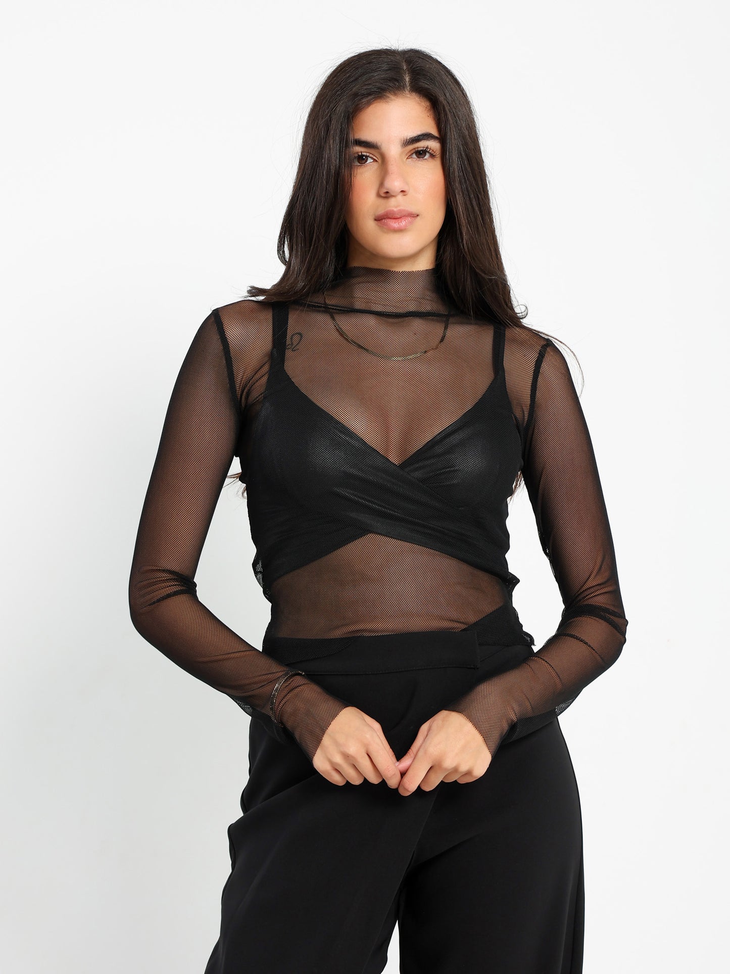 Mock Neck Mesh Top