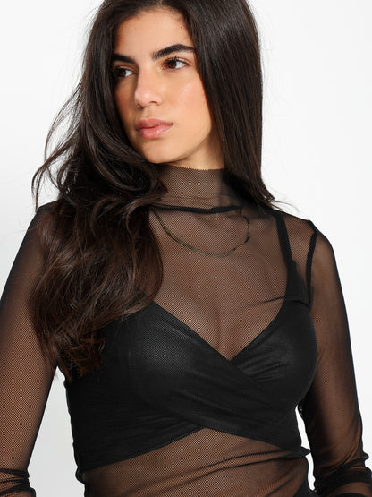 Mock Neck Mesh Top