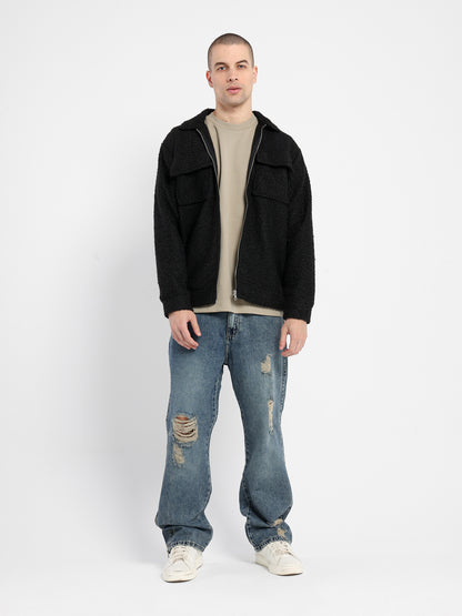 Straight Ripped Jeans with Back Foil Print