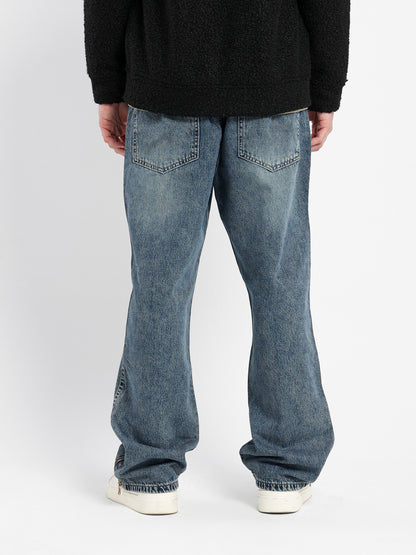 Straight Ripped Jeans with Back Foil Print