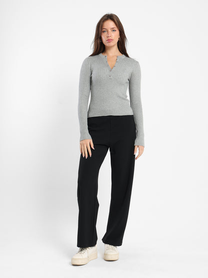 Regular Ribbed Long Sleeves Top