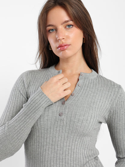 Regular Ribbed Long Sleeves Top