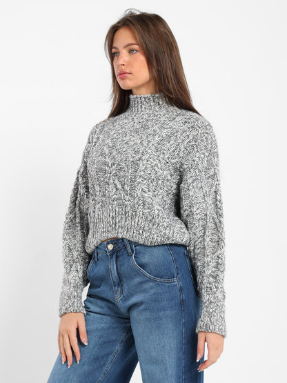 Loose Cropped Pullover with Cables