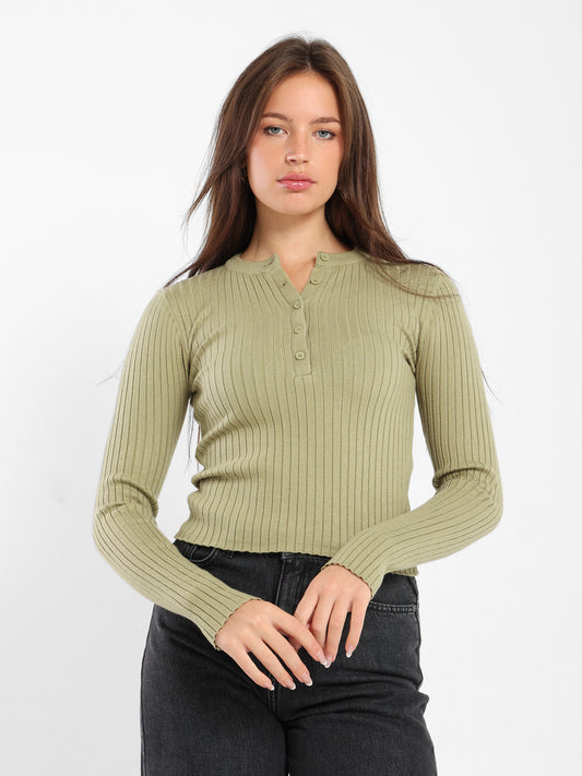 Regular Ribbed Long Sleeves Top