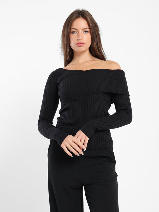 Fitted Ribbed Long Sleeves Top