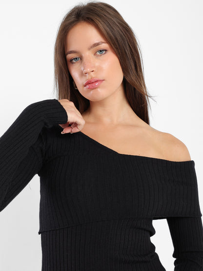 Fitted Ribbed Long Sleeves Top