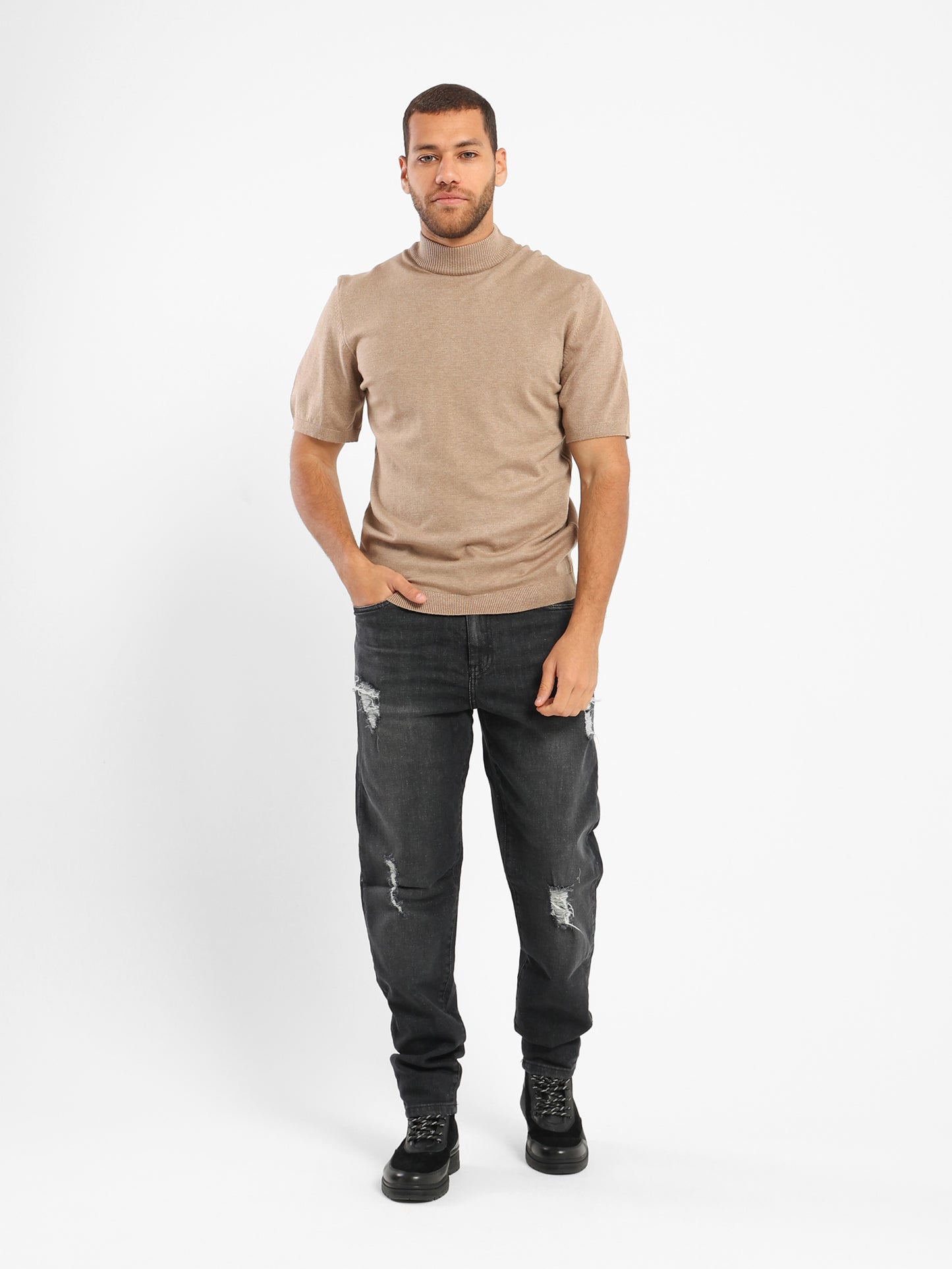 Mock Neck Tricot T-Shirt - Outlet
