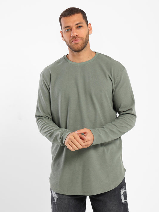 Textured Long Fit Long Sleeves T-Shirt