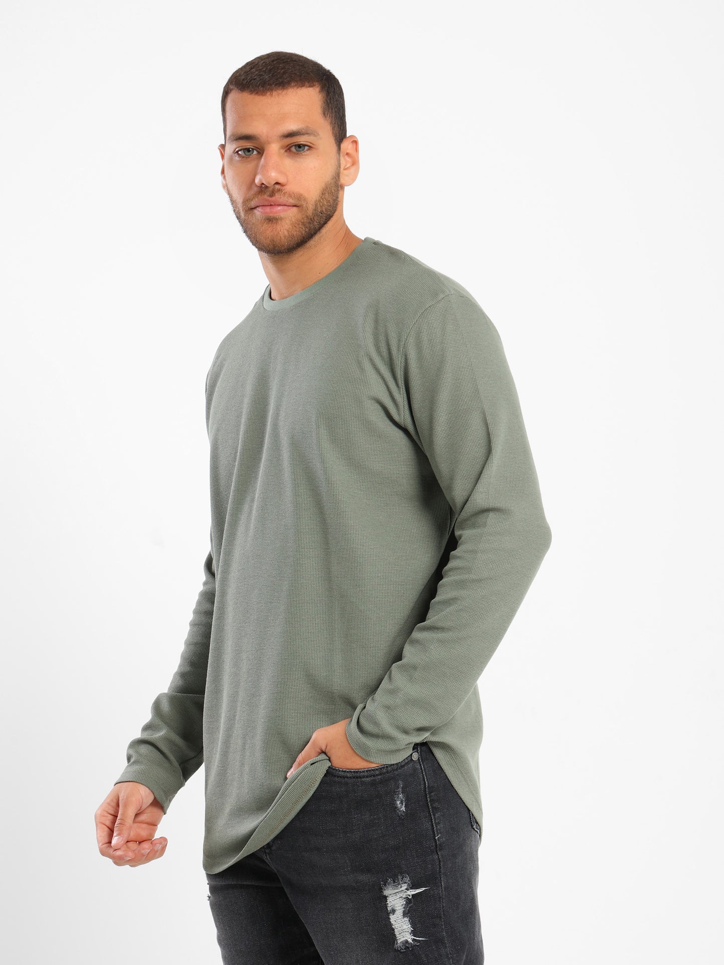 Textured Long Fit Long Sleeves T-Shirt