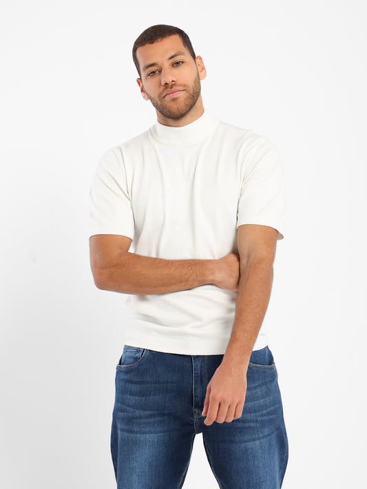 Mock Neck Tricot T-Shirt - Outlet