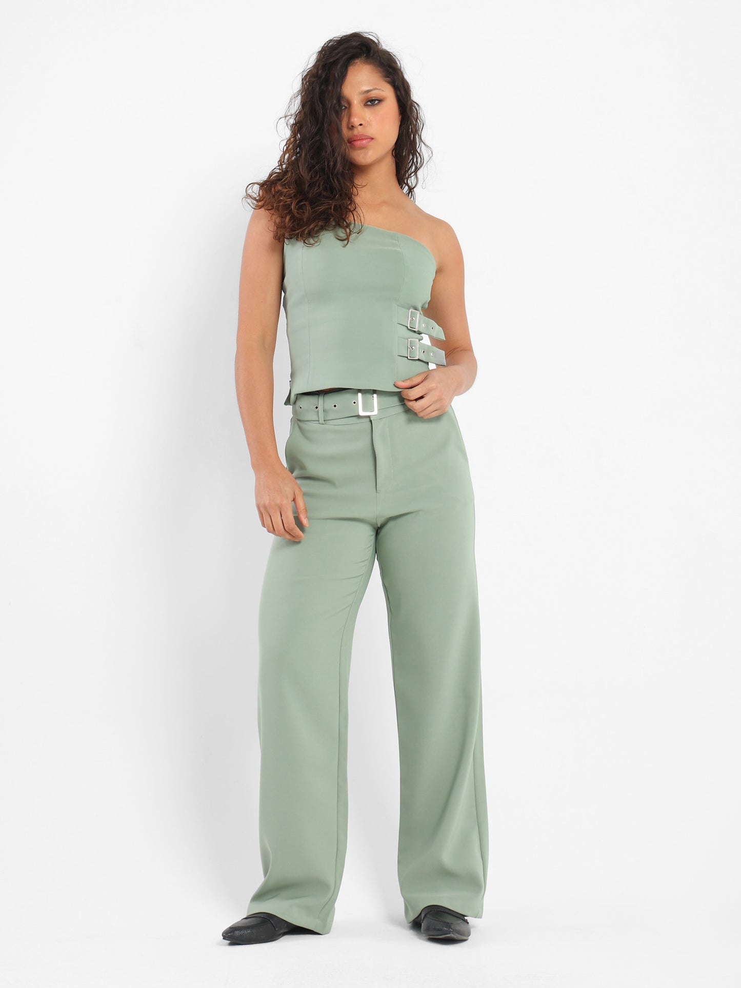 Strapless Top with Buckle Detail