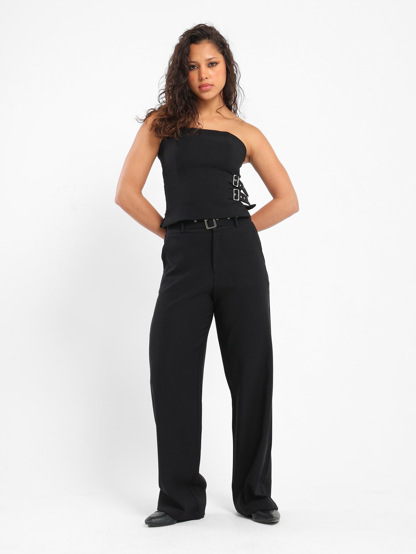 Strapless Top with Buckle Detail