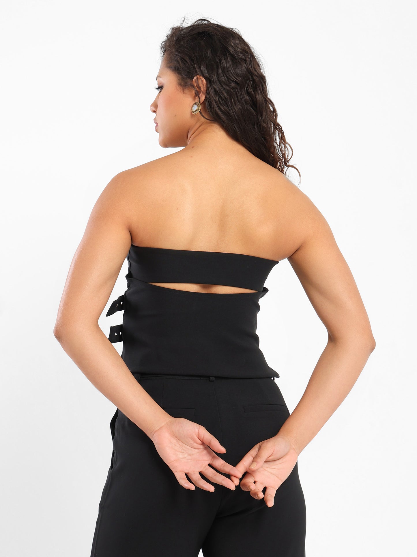 Strapless Top with Buckle Detail