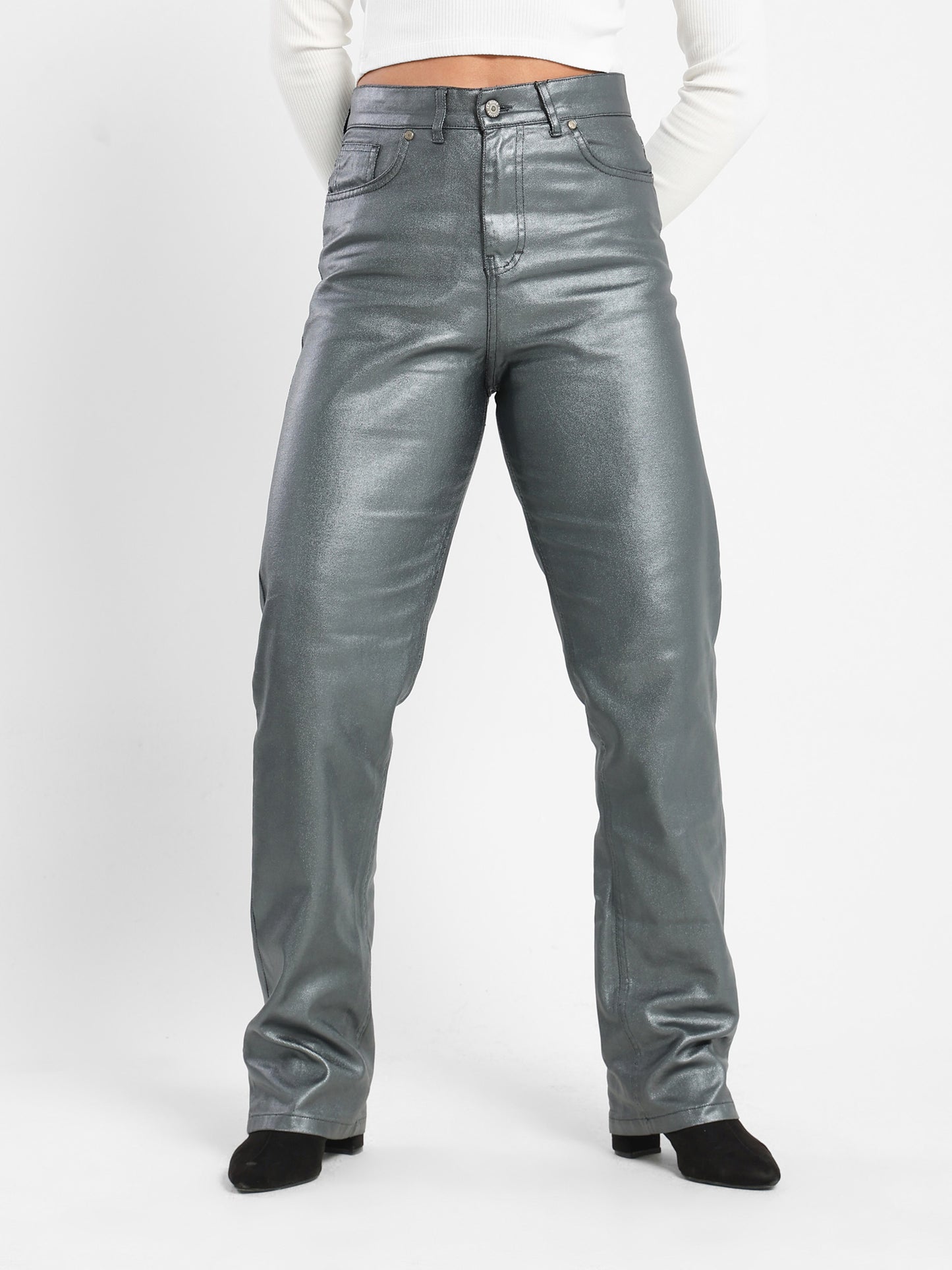 Jeans Straight Midb Rise Jeans With Foil