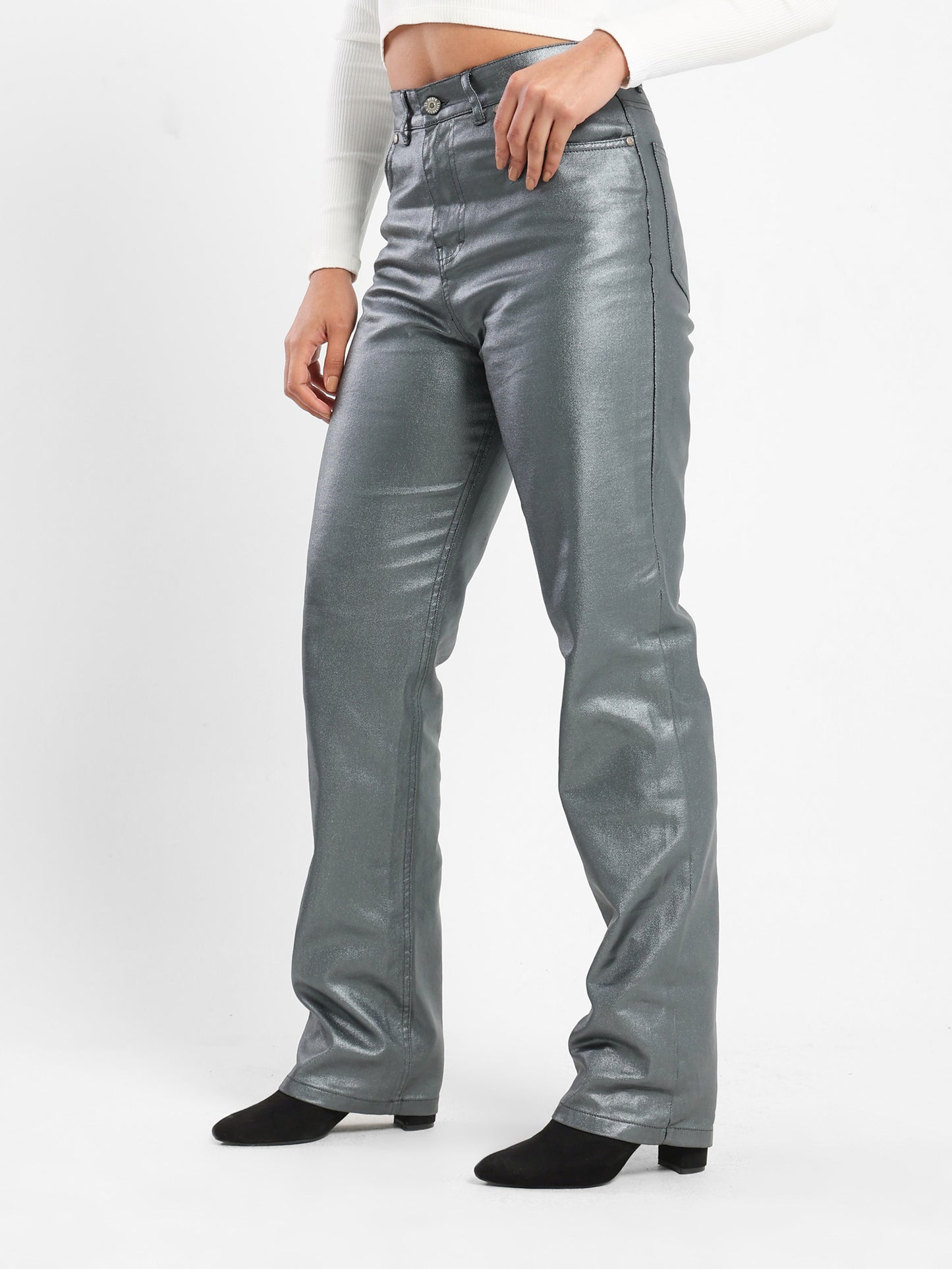 Jeans Straight Midb Rise Jeans With Foil
