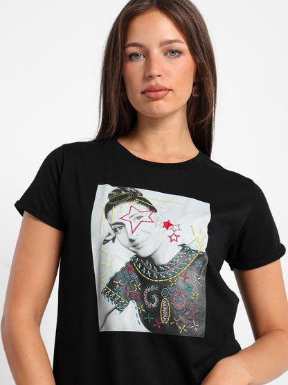Embroidered Printed T-Shirt