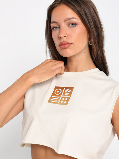 Small Print Sleeveless T-Shirt