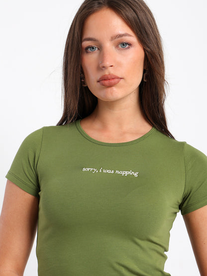 Front Text Embroidered Baby Tee