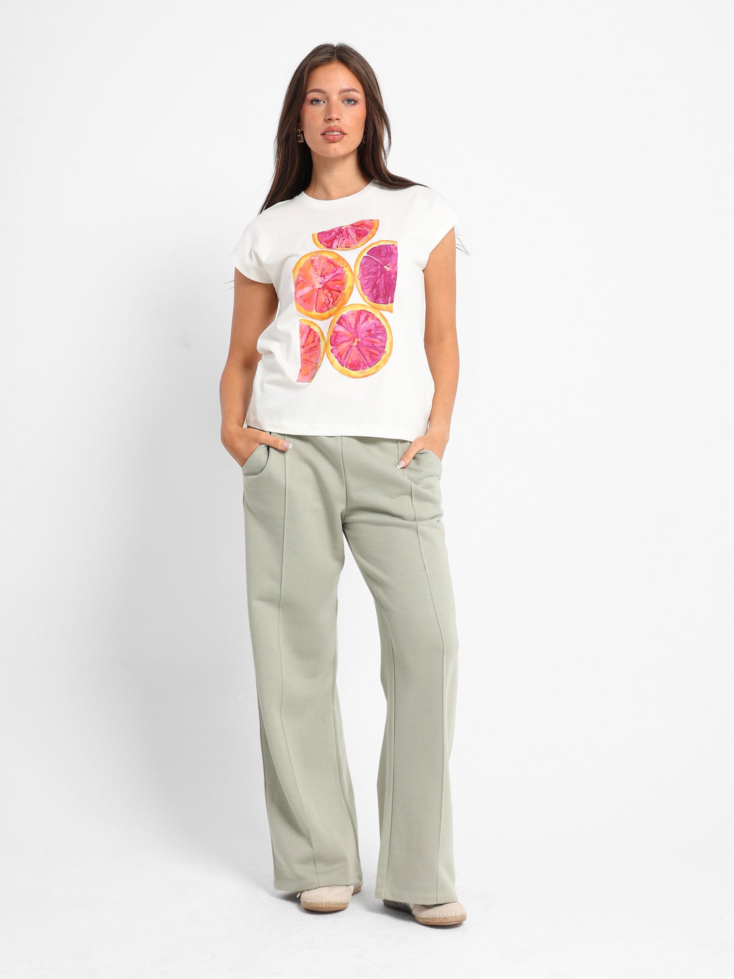 Grapefruit Print Cap Sleeve T-Shirt