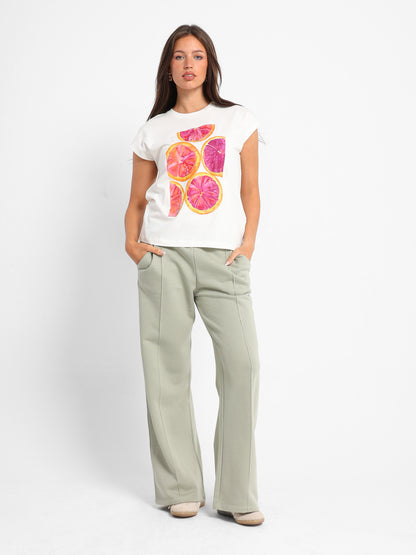 Grapefruit Print Cap Sleeve T-Shirt