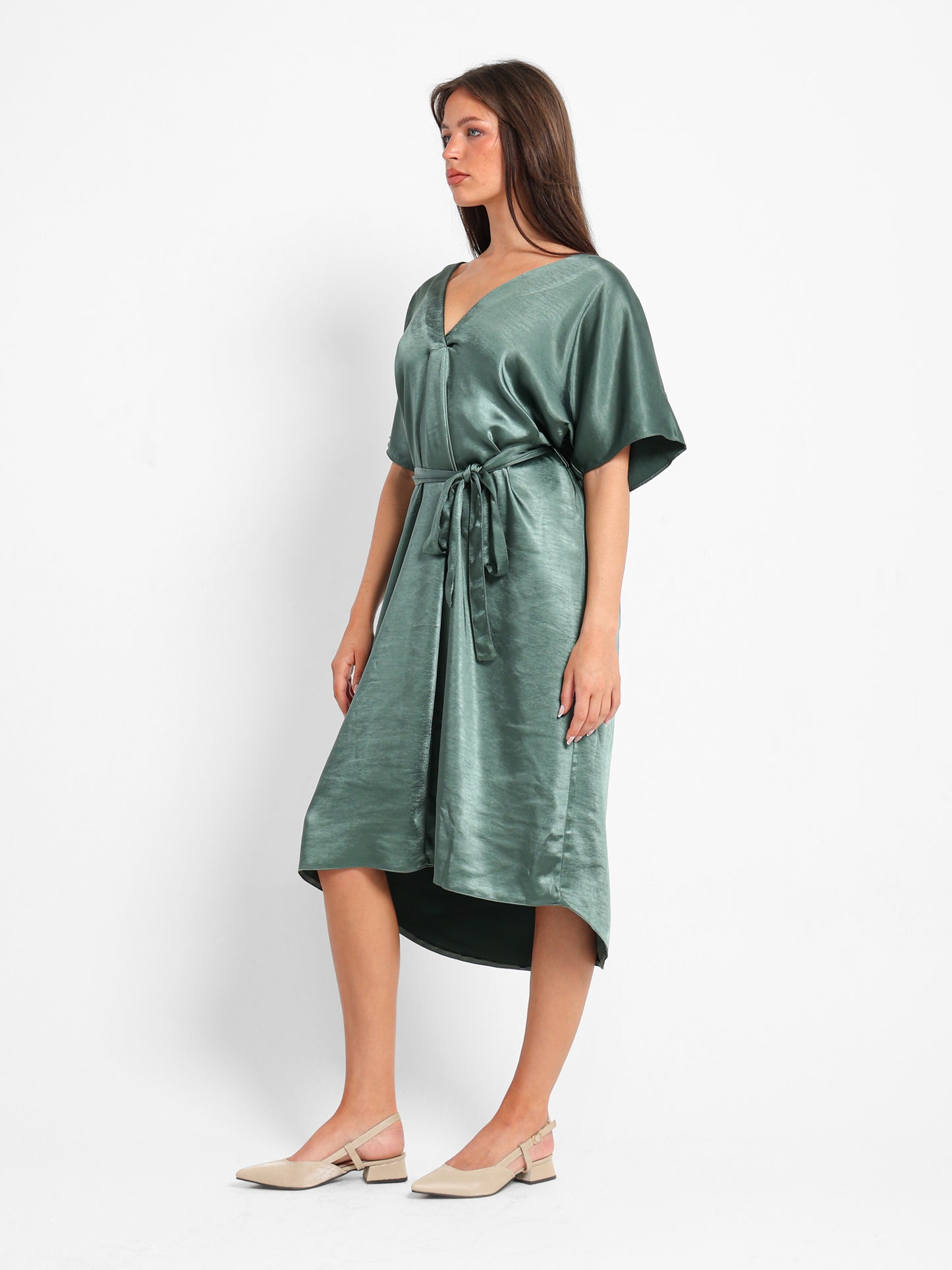 V-Neck Loose Midi Dress