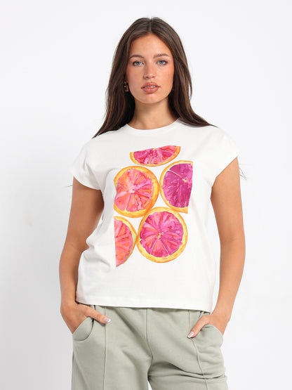 Grapefruit Print Cap Sleeve T-Shirt