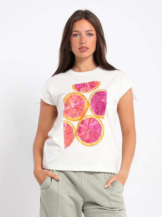 Grapefruit Print Cap Sleeve T-Shirt