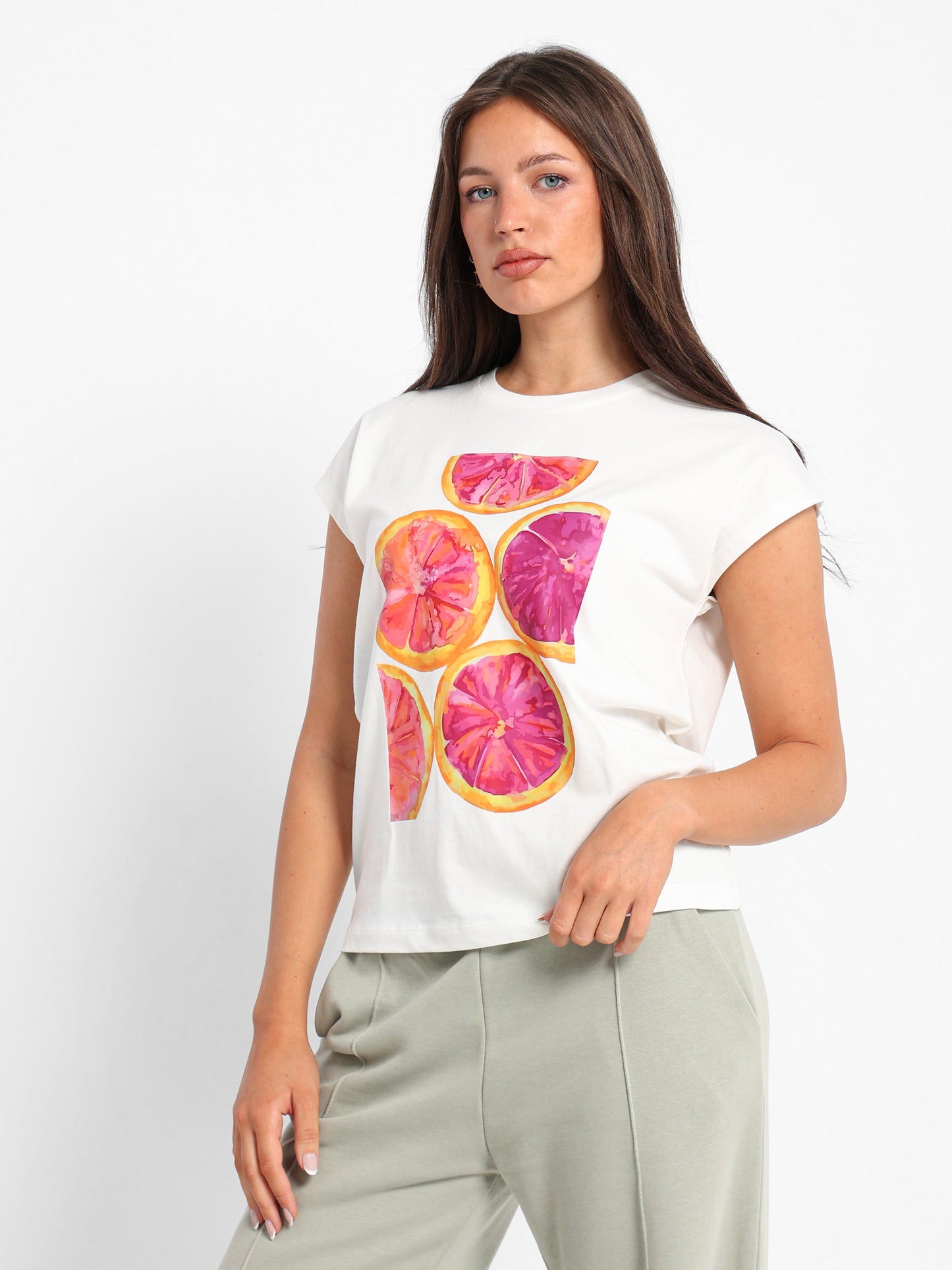 Grapefruit Print Cap Sleeve T-Shirt