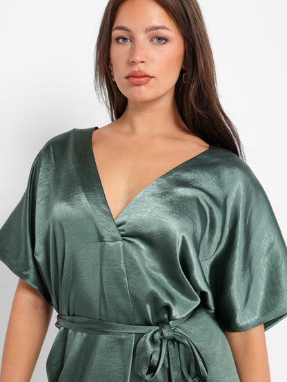 V-Neck Loose Midi Dress